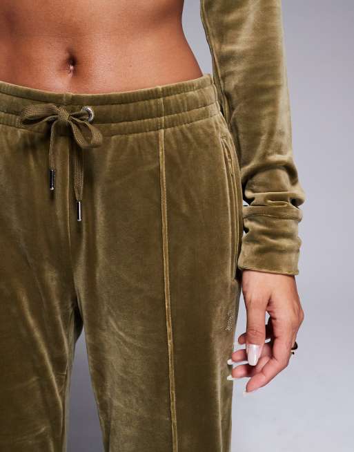 Juicy Couture - Pantalon de jogging d'ensemble en velours coupe droite - Vert olive foncé, 4 de 5