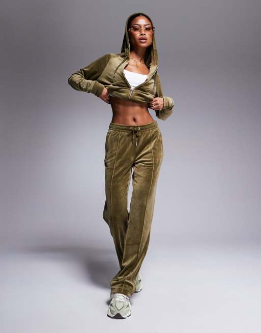 Juicy Couture - Pantalon de jogging d'ensemble en velours coupe droite - Vert olive foncé, 5 de 5