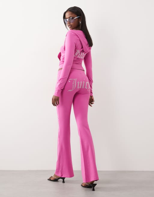 Juicy Couture - Pantalon de jogging d'ensemble évasé à taille basse et logo à strass - Rose vif, 2 de 5