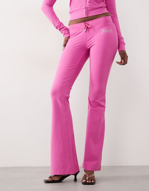 Juicy Couture - Pantalon de jogging d'ensemble évasé à taille basse et logo à strass - Rose vif, 3 de 5