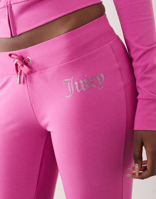 Juicy Couture - Pantalon de jogging d'ensemble évasé à taille basse et logo à strass - Rose vif, 4 de 5