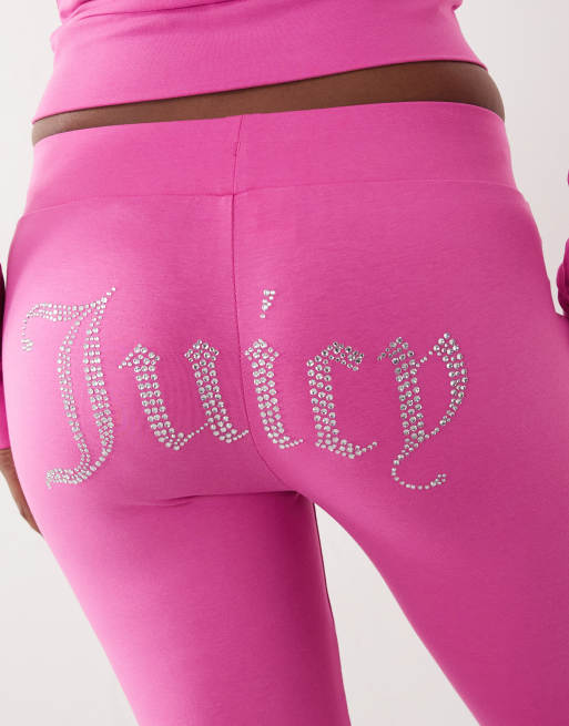 Juicy Couture - Pantalon de jogging d'ensemble évasé à taille basse et logo à strass - Rose vif, 5 de 5