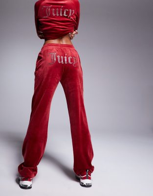 Juicy Couture - Pantalon de jogging droit d'ensemble en velours - Rouge