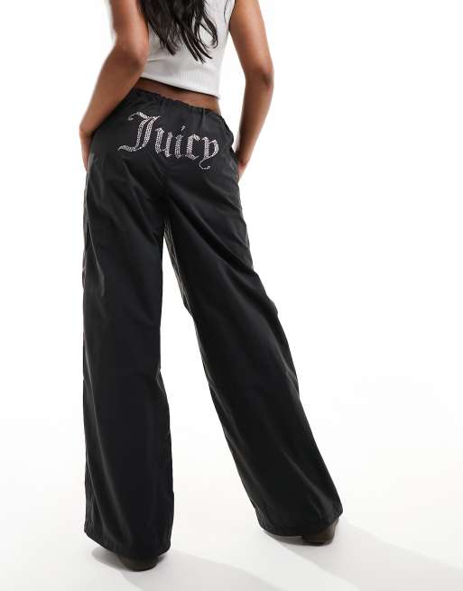 Juicy Couture - Parachutebroek van nylon met siersteentjes in zwart