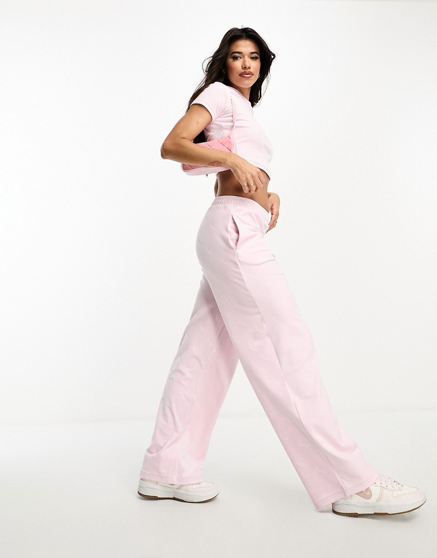 juicy couture - pink prægede joggingbukser med lige ben i velour - del af'sæt-lyserød