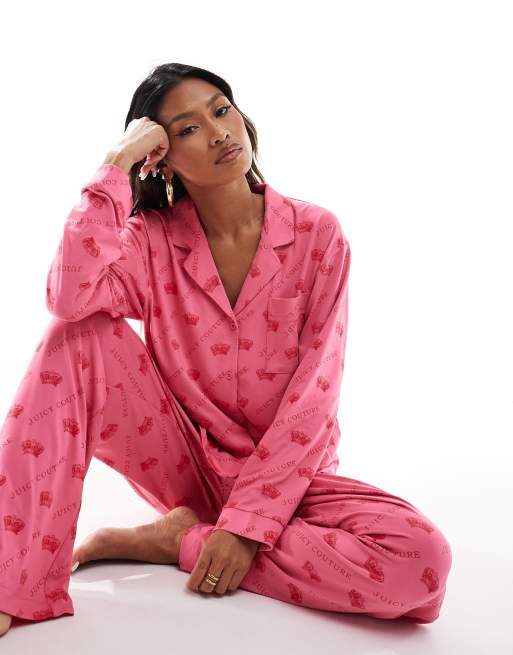 Juicy Couture - Pink pyjamastop med lange ærmer og knapper i kroneprint, 3 af 4