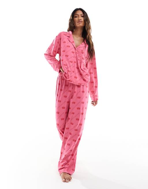 Juicy Couture - Pink pyjamastop med lange ærmer og knapper i kroneprint, 4 af 4