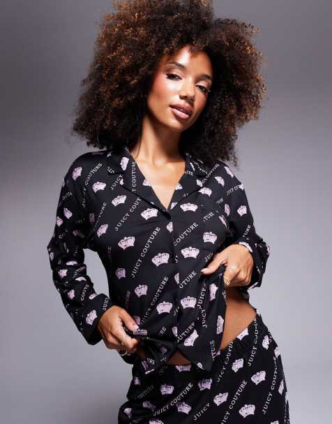 Juicy Couture - Pyjamatop met knoopsluiting en lange mouwen in zwart - view 1