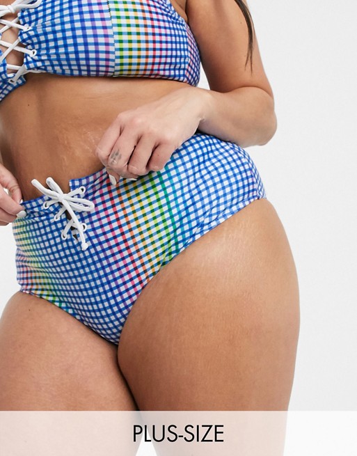 Juicy Couture rainbow gingham high waisted bikini bottoms