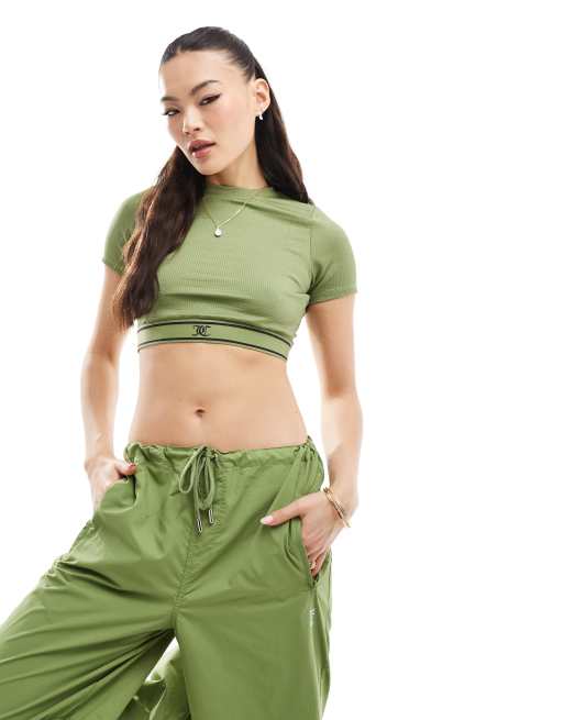 Juicy Couture Rayon rib short sleeve top in moss