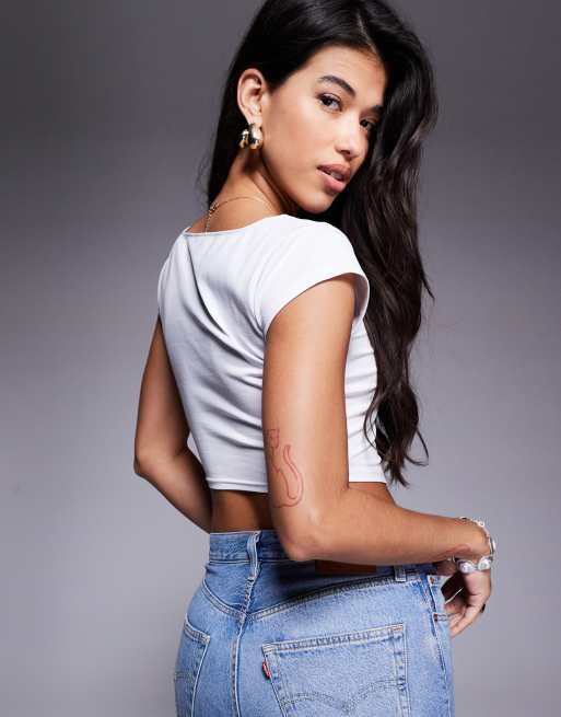 Juicy Couture regal square neck cropped t-shirt in white, 2 of 4