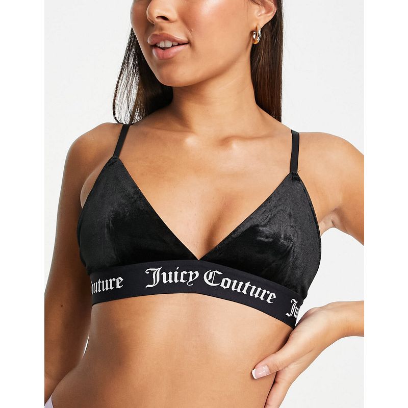  Donna Juicy Couture - Reggiseno a triangolo in velluto con fascia con logo elastica, colore nero in coordinato