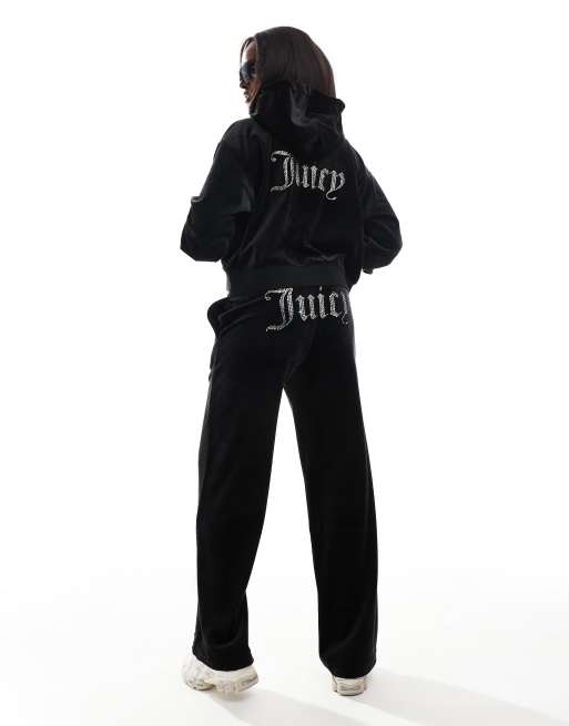 Juicy Couture relaxed fit velour zip through hoodie in black exclusive to ASOS