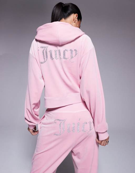 Pink velour hoodie women's best sale