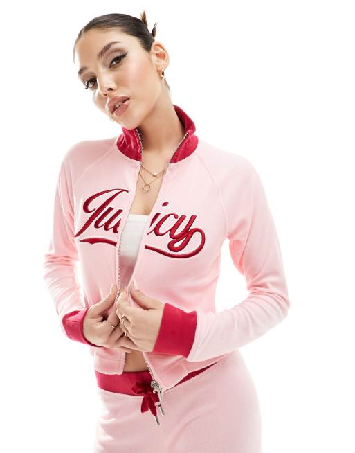 Juicy Couture retro towelling tracksuit top co ord in candy pink ASOS