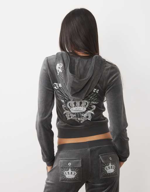 Juicy Couture Robyn felpa con cappuccio e zip con logo regal rebelle nera, 4 di 4