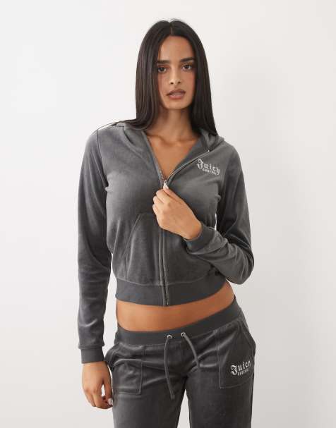 Juicy Couture Robyn regal logo rebelle hættetrøje med lynlås i sort - view 1