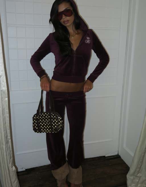 Juicy Couture Robyn scriptlogo rebelle velour jogger met rechte pijpen in wijnrood, 2 van 4