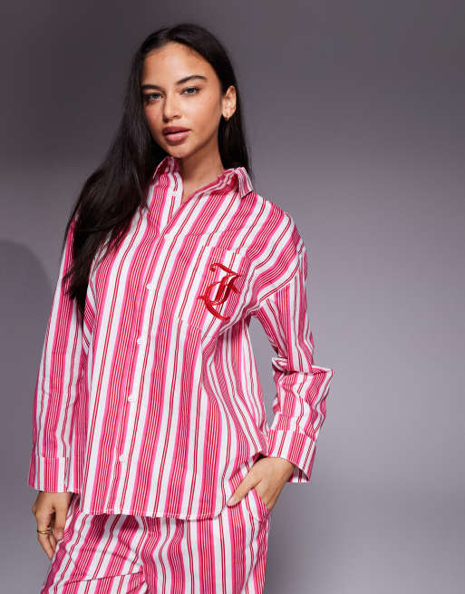 Juicy Couture – Rosa, randig pyjamas med skjorta och underdel med logga, 2 av 4