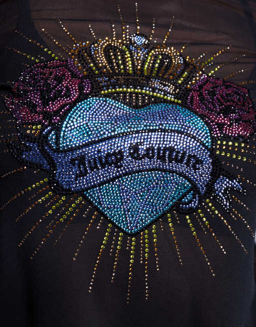 Juicy Couture sacred heart embellished mesh long sleeve top in black, 4 of 4