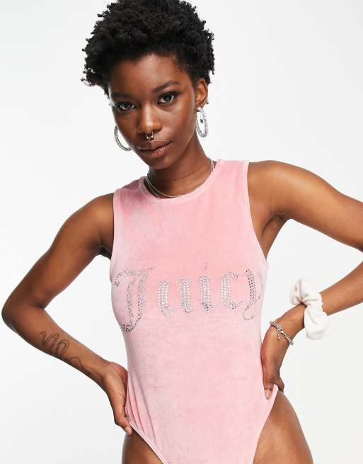 Juicy Couture Sasha velour sleeveless bodysuit in pink | ASOS