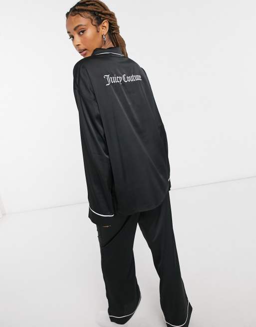 Juicy Couture satin pajama shirt in black