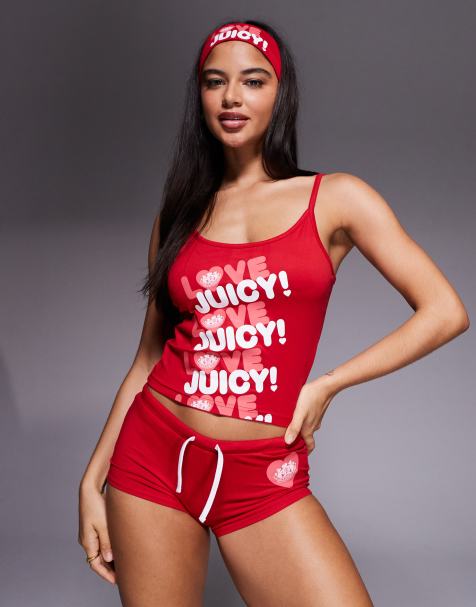 Juicy Couture – Set in Rot mit Logo, bestehend aus Pyjama und Stirnband - view 1