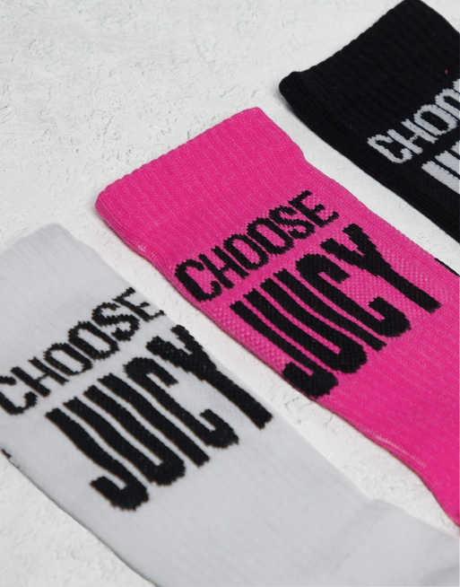 Juicy Couture - Set van 3 paar sokken in zwart/wit/roze, 3 van 3