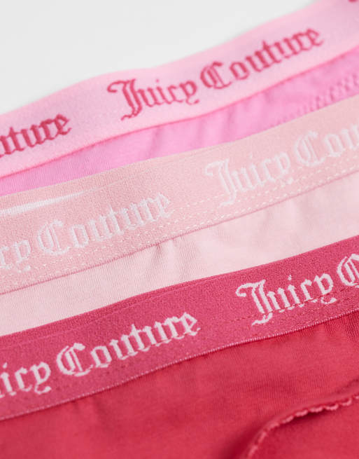 Juicy Couture set van 3 slips met logotailleband en geschulpte rand in roze, 2 van 3