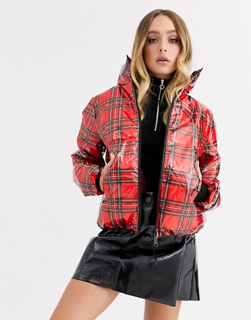 Juicy Couture shiny check padded jacket