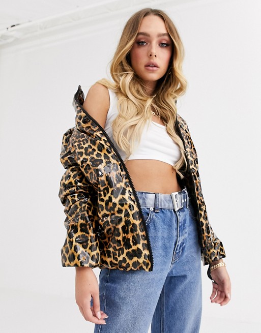 Juicy Couture shiny leopard print padded jacket