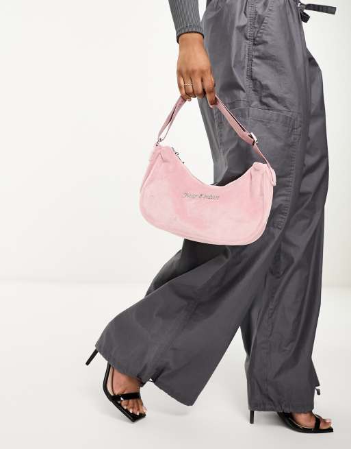 Juicy Couture - Skuldertaske i lyserød velour med metallogo, 4 af 4
