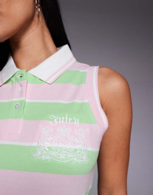 Juicy Couture sleeveless logo polo peplum dress in pink and green stripe |  ASOS