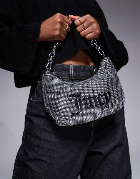 Juicy Couture small diamante logo shoulder bag in black/silver - view 1