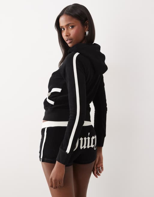 Juicy Couture - Sort hættetrøje i frotté med sidestribe og logobrodering samt lynlås - Del af sæt, 2 af 4