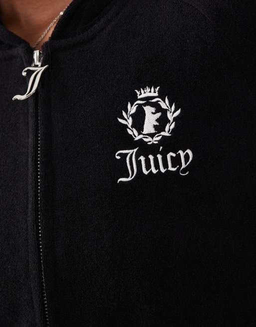 Juicy Couture - Sort hættetrøje i frotté med sidestribe og logobrodering samt lynlås - Del af sæt, 4 af 4