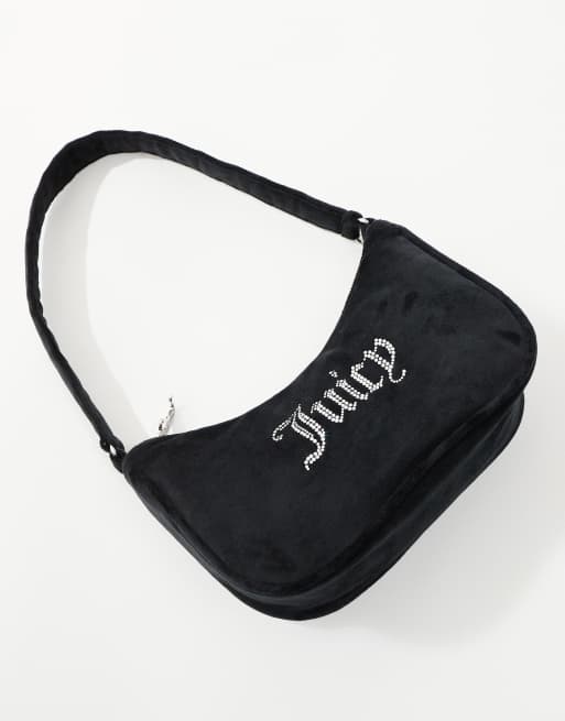 Juicy Couture - Sort skuldertaske med rhinsten i velour, 3 af 4
