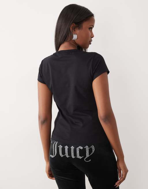 Juicy Couture - Sort T-shirt med logo med lyserødt leopardprint - Kun hos ASOS, 2 af 4
