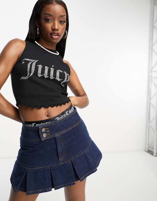 Juicy Couture - Sort tætsiddende tanktop med bølgekant og diamantlogo