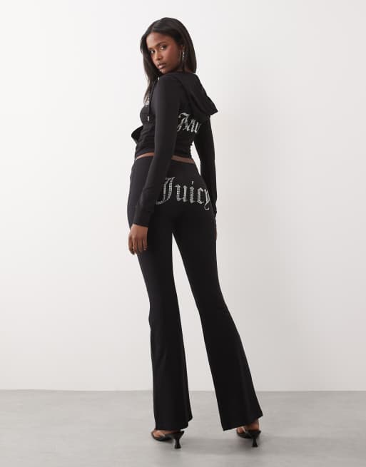 Juicy Couture - Sort sæt med joggingbukser med svaj og hættetrøje med lynlås og logoomrids i rhinsten, 3 af 4