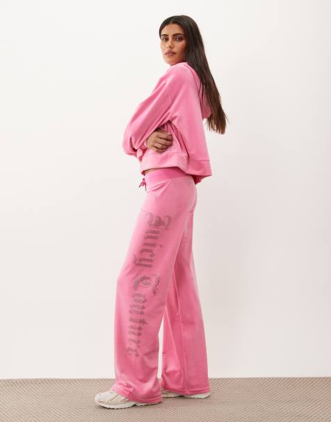 Juicy Couture spodnie dresowe o prostych nogawkach z logo z diamencików w kolorze hot pink, część zestawu - view 1