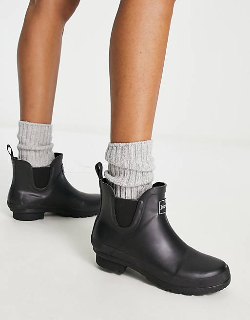 Juicy Couture - Stivali da pioggia corti in gomma nera con etichetta con logo