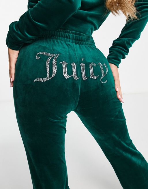 Juicy Couture velour straight leg trackies and hoodie set in dark green