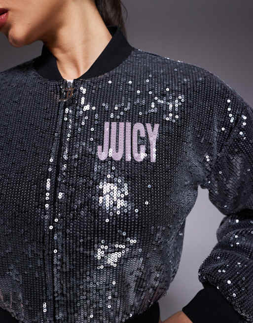Juicy Couture – Svart bomberjacka med paljetter, dragkedja och logga, 4 av 4
