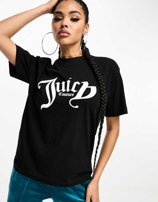 Juicy Couture – Svart/vit t-shirt i boyfriend-modell med logga