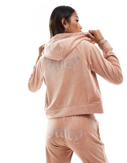 Juicy Couture - Sweat à capuche d'ensemble zippé en velours - Café, 4 de 4