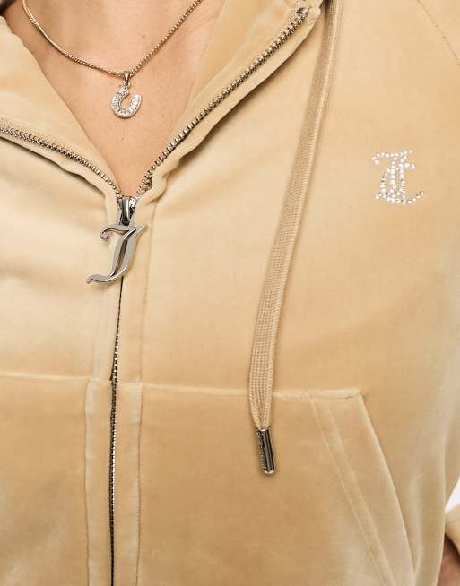 Juicy Couture - Sweat d'ensemble à capuche en velours avec fermeture éclair - Beige clair, 2 de 4
