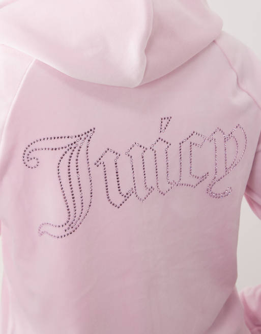 Juicy Couture - Sweat d'ensemble à capuche en velours avec fermeture éclair et logo à strass - Rose pastel, 4 de 4