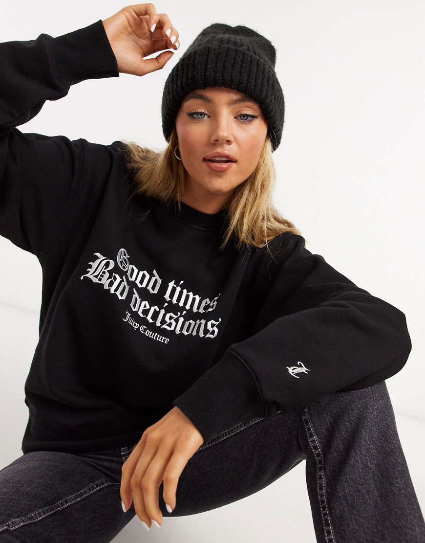Juicy Couture - Sweatshirt met geborduurde slogan-Zwart