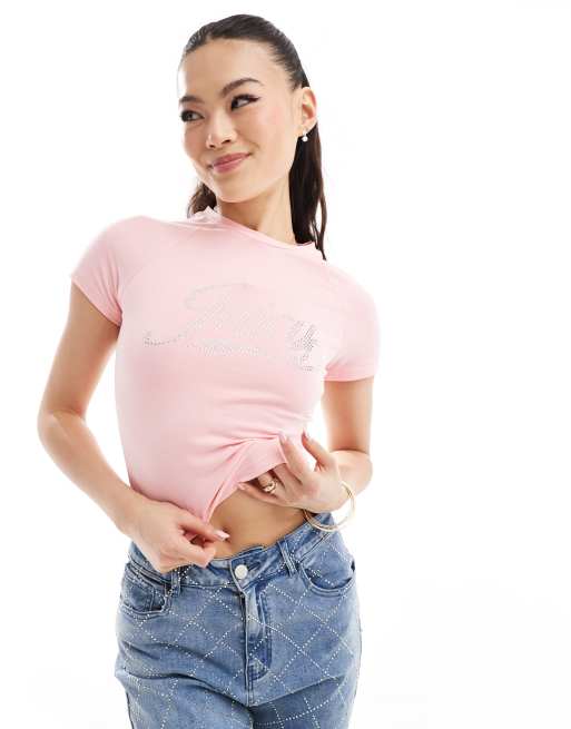 Juicy Couture Swirl juicy jersey shrunken tee in pink